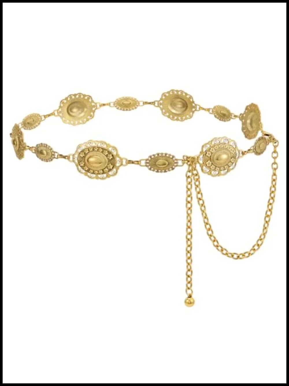 Vintage Gold Western Concho Chain Belt Cowgirl Waist Link for Jeans Dresses